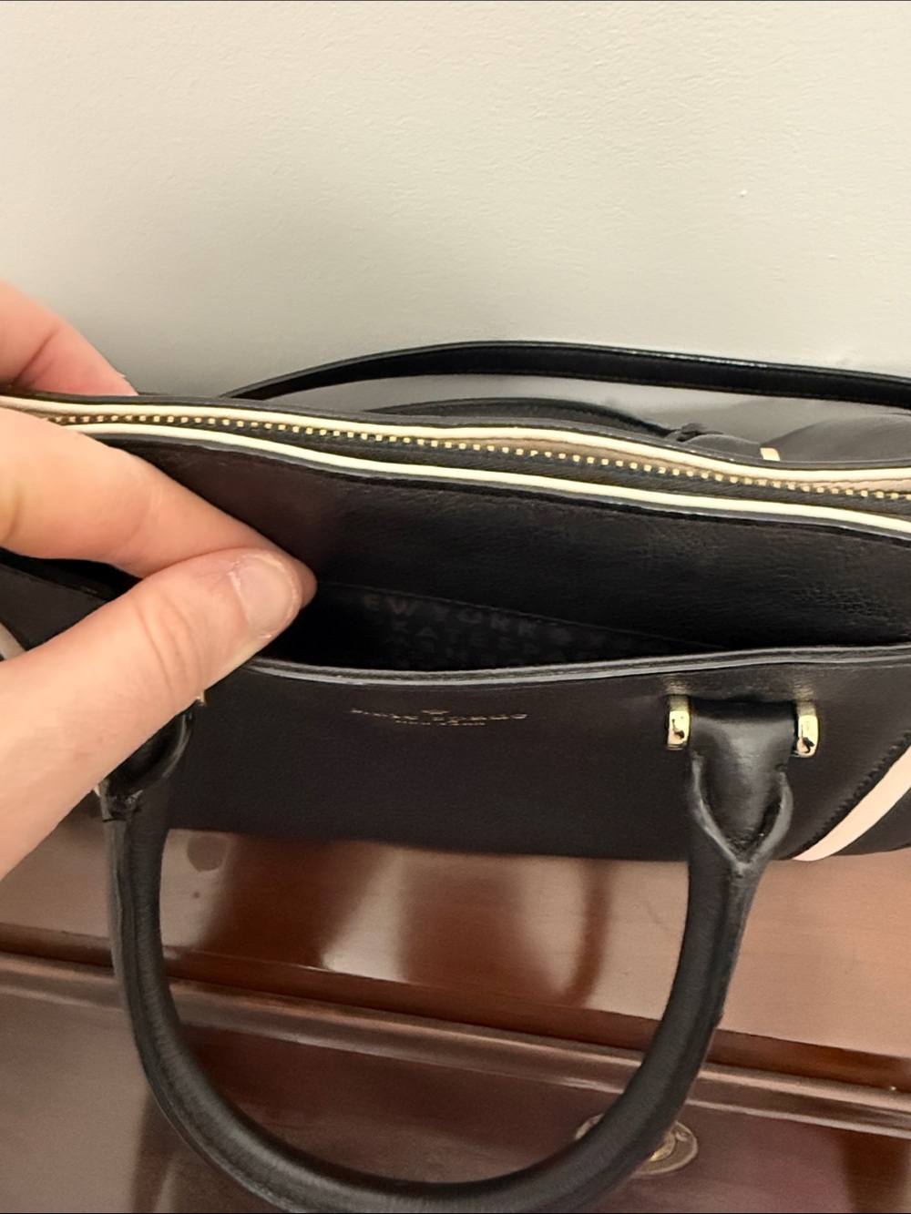 kate spade Black Satchel with Cream Trim and Gold Hardware - Picture 6 of 7
